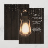 Rustieke lantaarn en lichten bruine houten trouwde informatiekaartje (Voorkant / Achterkant)