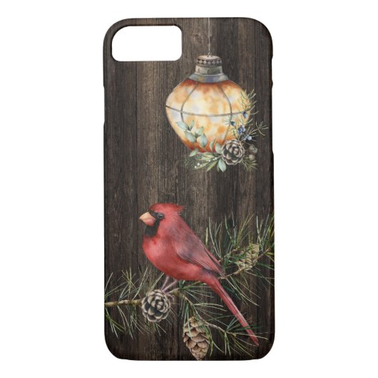 Rustieke lantaarn en rode vogel op schuur hout Case-Mate iPhone case (Achterkant)