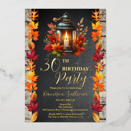 Rustieke Lantaarn en verlaat Herfst 30ste verjaard Folie Uitnodiging (Voorkant)