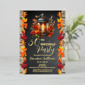Rustieke Lantaarn en verlaat Herfst 50ste verjaard Folie Uitnodiging (Staand Voorkant)