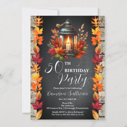 Rustieke Lantaarn en verlaat Herfst 50ste verjaard Kaart (Voorkant)