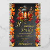 Rustieke Lantaarn en verlaat Herfst 90ste verjaard Folie Uitnodiging (Voorkant)