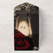 Rustieke Lantaarn & Glam Rode Rozen Trouwfeest + R All In One Uitnodiging (Buitenkant)