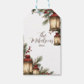 Rustieke Lantaarn Kerstfeest Cadeaulabel (Voorkant)