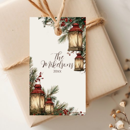 Rustieke Lantaarn Kerstfeest Cadeaulabel