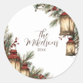 Rustieke Lantaarn Kerstfeest Ronde Sticker (Voorkant)
