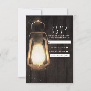 Rustieke Lantaarn Licht Schuur Hout Bruiloft RSVP Kaartje