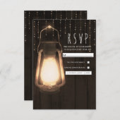 Rustieke Lantaarn & Lichten Bruin Hout Bruiloft RS RSVP Kaartje (Voorkant / Achterkant)