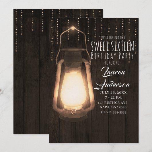 Rustieke Lantaarn & Lichten Bruin Hout Zoet 16 Fee Kaart (Voorkant / Achterkant)