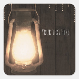 Rustieke lantaarn & lichten bruine schuur houten b vierkante sticker
