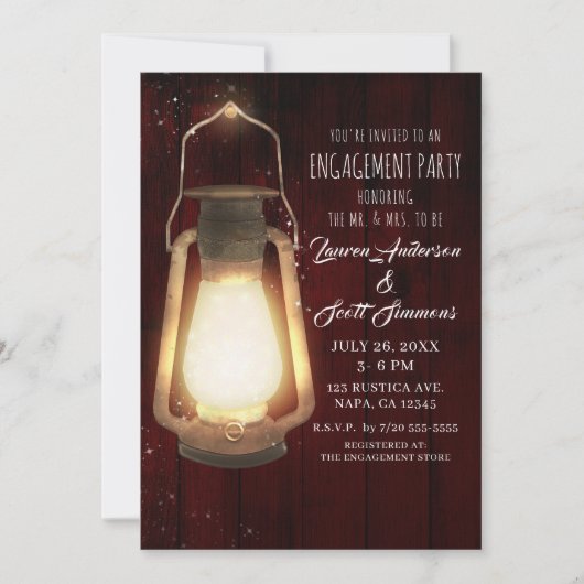 Rustieke lantaarn lichten kersen hout verlovingsfe kaart (Voorkant)