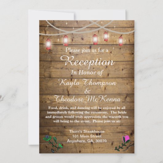 Rustieke Lantaarn Lichten Trouwreceptie Kaart (Voorkant)