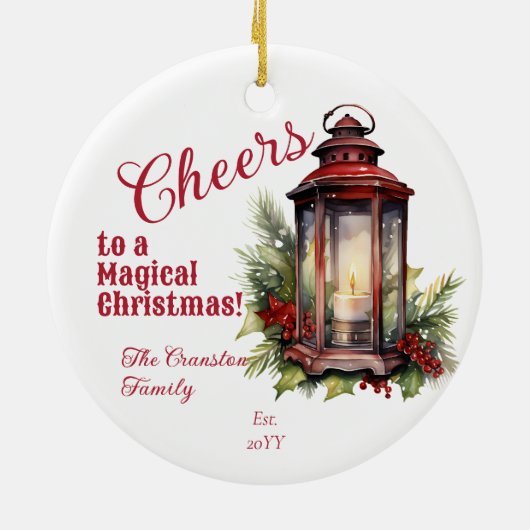 Rustieke Lantaarn Pine en bessen juichen Kerstmis Keramisch Ornament (Achterkant)