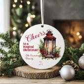 Rustieke Lantaarn Pine en bessen juichen Kerstmis Keramisch Ornament