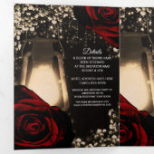 Rustieke Lantaarn Rode Rozen Drievoudig Trouwprogr Drieluik Uitnodiging (Binnenzijde eerst)