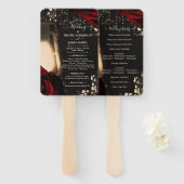 Rustieke lantaarn & rode rozen Elegant trouwprogra Handwaaier (Voorkant en achterkant)