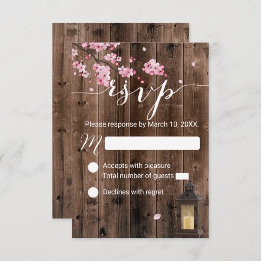 Rustieke Lantaarn Roze Bloemen Huwelijk RSVP (Voorkant / Achterkant)