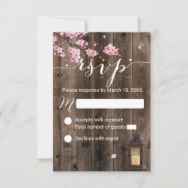 Rustieke Lantaarn Roze Bloemen Huwelijk RSVP Kaartje