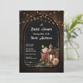 Rustieke Lantaarn Rozen & Lichten Bruidsdiner Kaart (Staand voorkant)