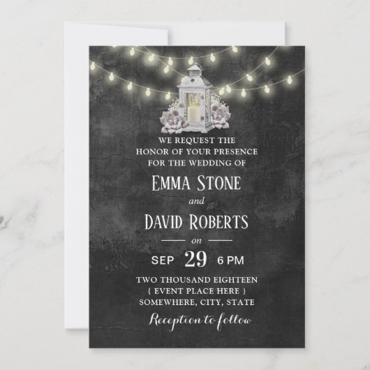 Rustieke Lantaarn & String Lights Chalkboard bruil Kaart (Voorkant)