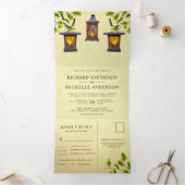  rustieke lantaarns allemaal in één bruiloft drieluik uitnodiging (Binnen)