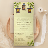  rustieke lantaarns allemaal in één bruiloft drieluik uitnodiging