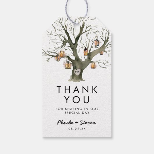 Rustieke lantaarns eiken boom bruiloft gunst dank  cadeaulabel (Achterkant)