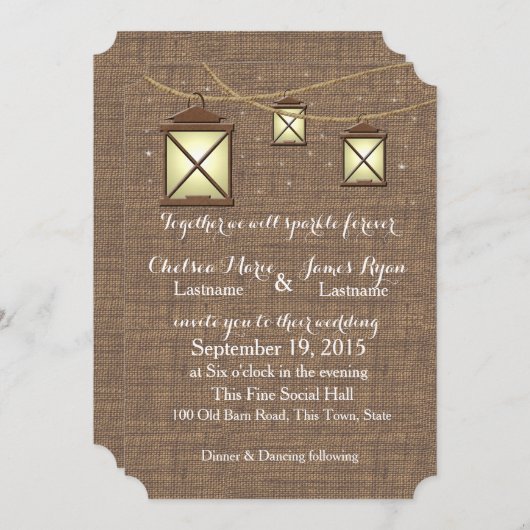 Rustieke lantaarns en burlap kaart (Voorkant / Achterkant)