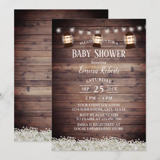 Rustieke lantaarns en slingerlichtjes bloemendecor kaart (Voorkant / Achterkant)