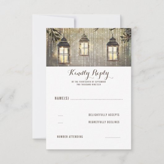 Rustieke Lantaarns Land Bruiloft RSVP (Voorkant)