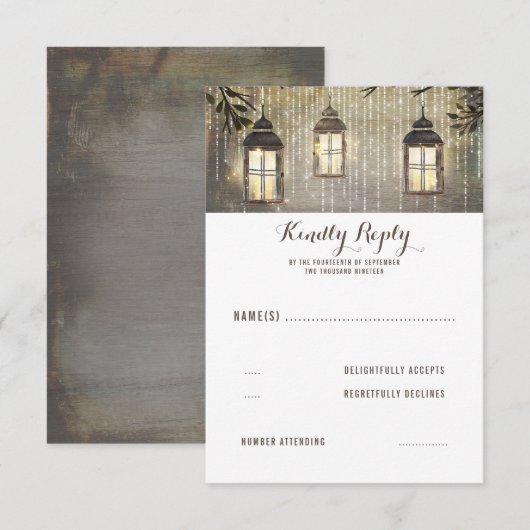 Rustieke Lantaarns Land Bruiloft RSVP (Voorkant / Achterkant)