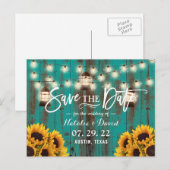 Rustieke lantaarns & zonnebloemen Teal Save the Da Aankondigingskaart (Voorkant / Achterkant)