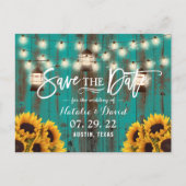 Rustieke lantaarns & zonnebloemen Teal Save the Da Aankondigingskaart (Voorkant)