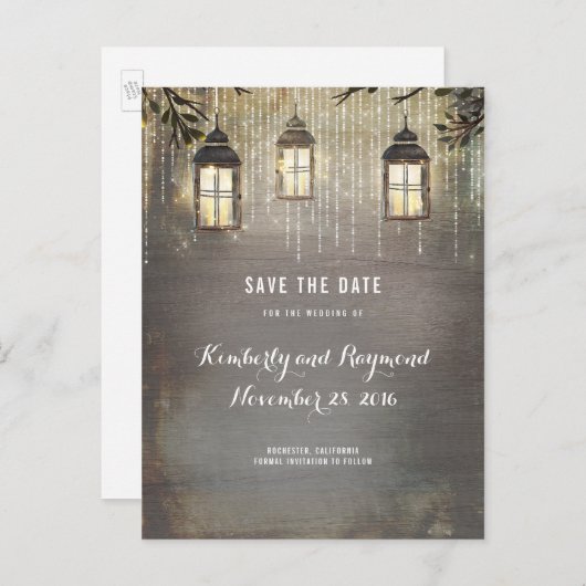 Rustieke lantaarnverlichting Bewaar de datum Aankondigingskaart (Voorkant / Achterkant)