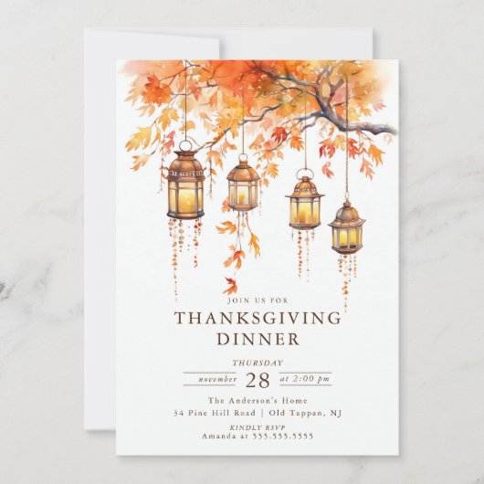 Rustieke Lanters & Herfstbladeren Thanksgiving Kaart (Voorkant)