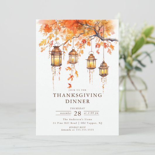 Rustieke Lanters & Herfstbladeren Thanksgiving Kaart (Staand voorkant)