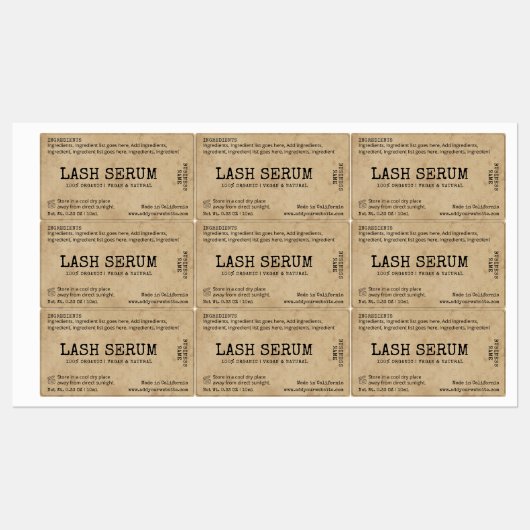 Rustieke  Lash Serum Mascara Tube Wrapper Labels (Vel)