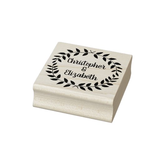 Rustieke Laurel krans | Simple Wedding Script Naam Rubberstempel (Stempel)
