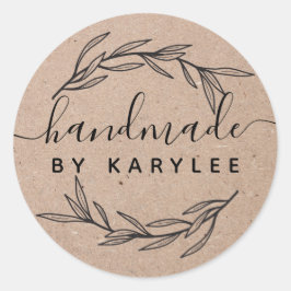Rustieke laurierblad handgeschreven script ronde sticker