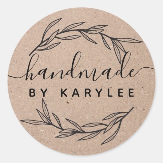 Rustieke laurierblad handgeschreven script ronde sticker (Voorkant)