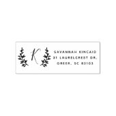 Rustieke laurierkrans monogram retouradres rubberstempel (Gestempeld)
