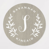 Rustieke lauriermonogram kinder waterdichte sticke labels (Design 2)