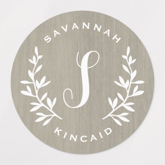 Rustieke lauriermonogram kinder waterdichte sticke labels (Design 1)