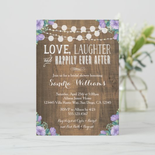 Rustieke Lavendel Bloemen Bruids Douche Uitnodigin Kaart (Staand voorkant)