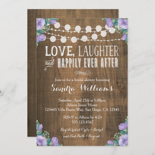 Rustieke Lavendel Bloemen Bruids Douche Uitnodigin Kaart (Voorkant / Achterkant)