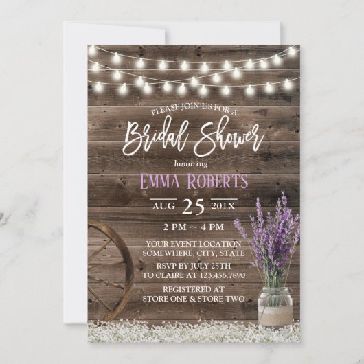 Rustieke lavendel bloemenvase landelijke bruidsdou kaart (Voorkant)