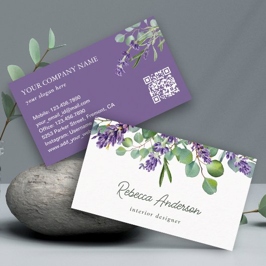 Rustieke Lavendel Bloemige Eucalyptus QR Code Visitekaartje