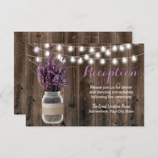 Rustieke lavendel bloemstuk huwelijksreceptie kaart (Voorkant / Achterkant)