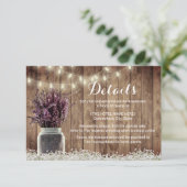 Rustieke lavendel bloemstuk trouwdetails in metsel kaart (Staand voorkant)