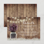 Rustieke lavendel bloemstuk trouwdetails in metsel kaart (Voorkant / Achterkant)